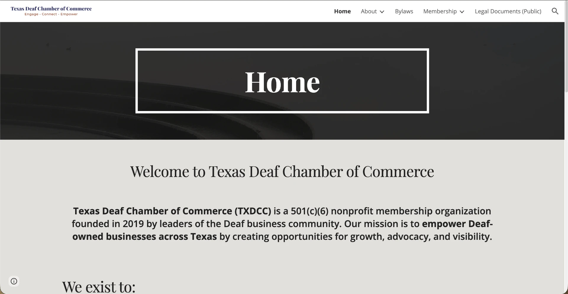 Homepage design for Texas Deaf Chamber of Commerce