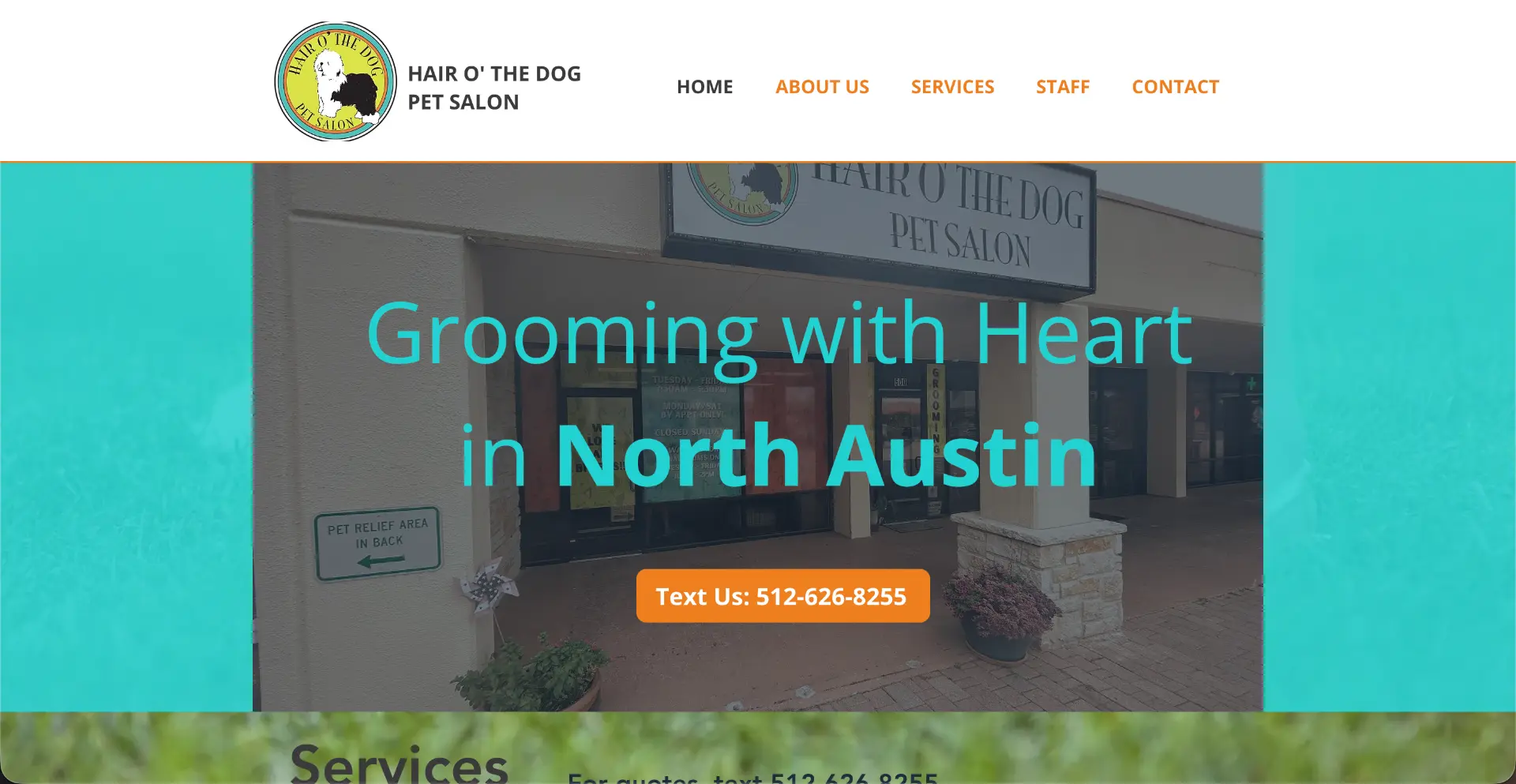 Homepage design for Hair O' The Dog Pet Salon