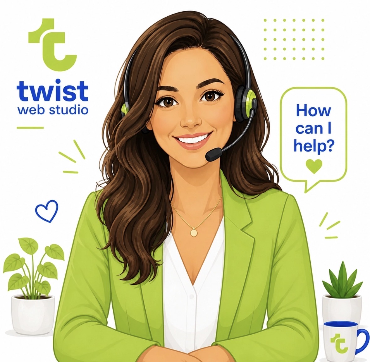 Rachel, the Twist Web Studio assistant, smiling and ready to help