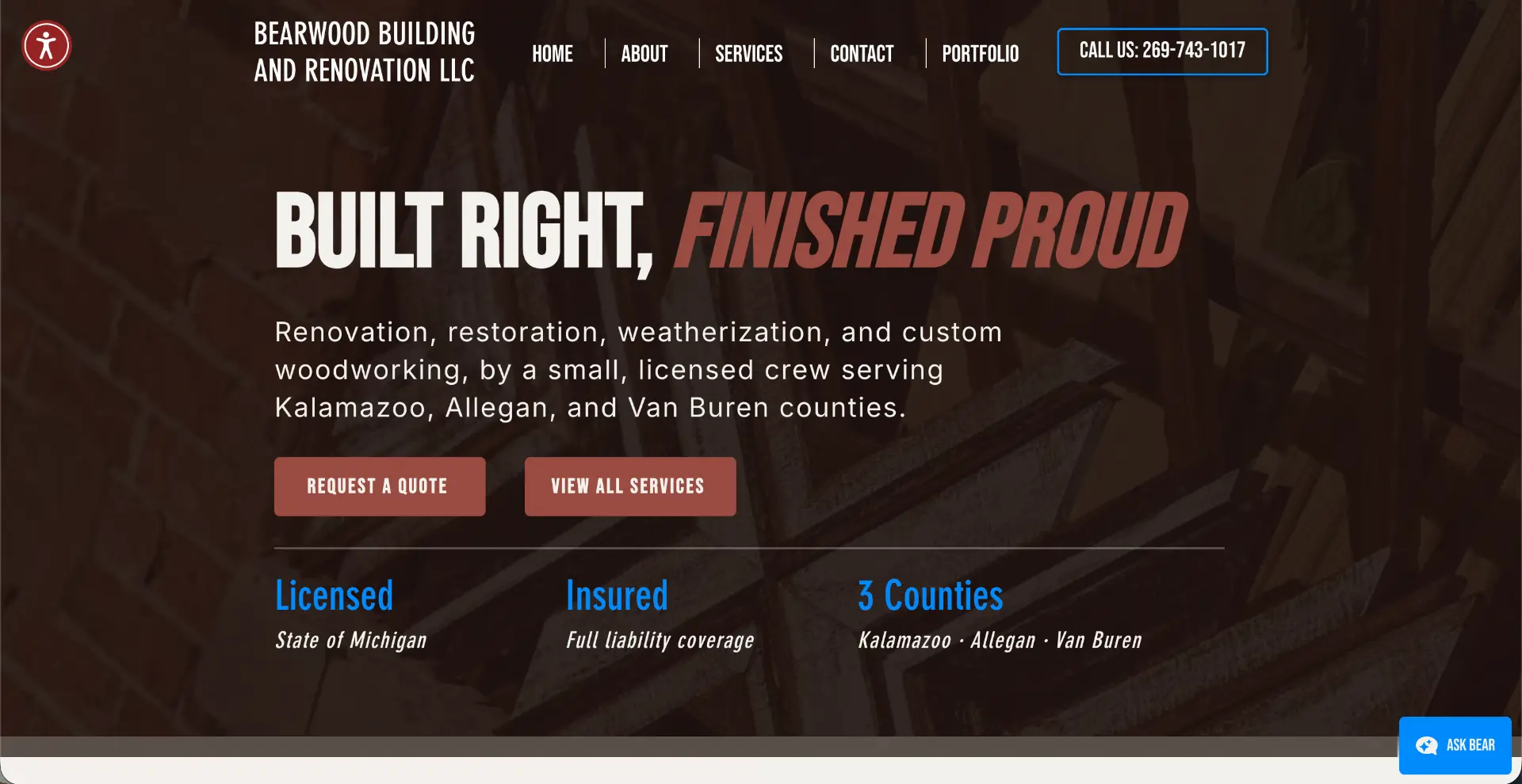 Homepage design for Bearwood Building & Renovation