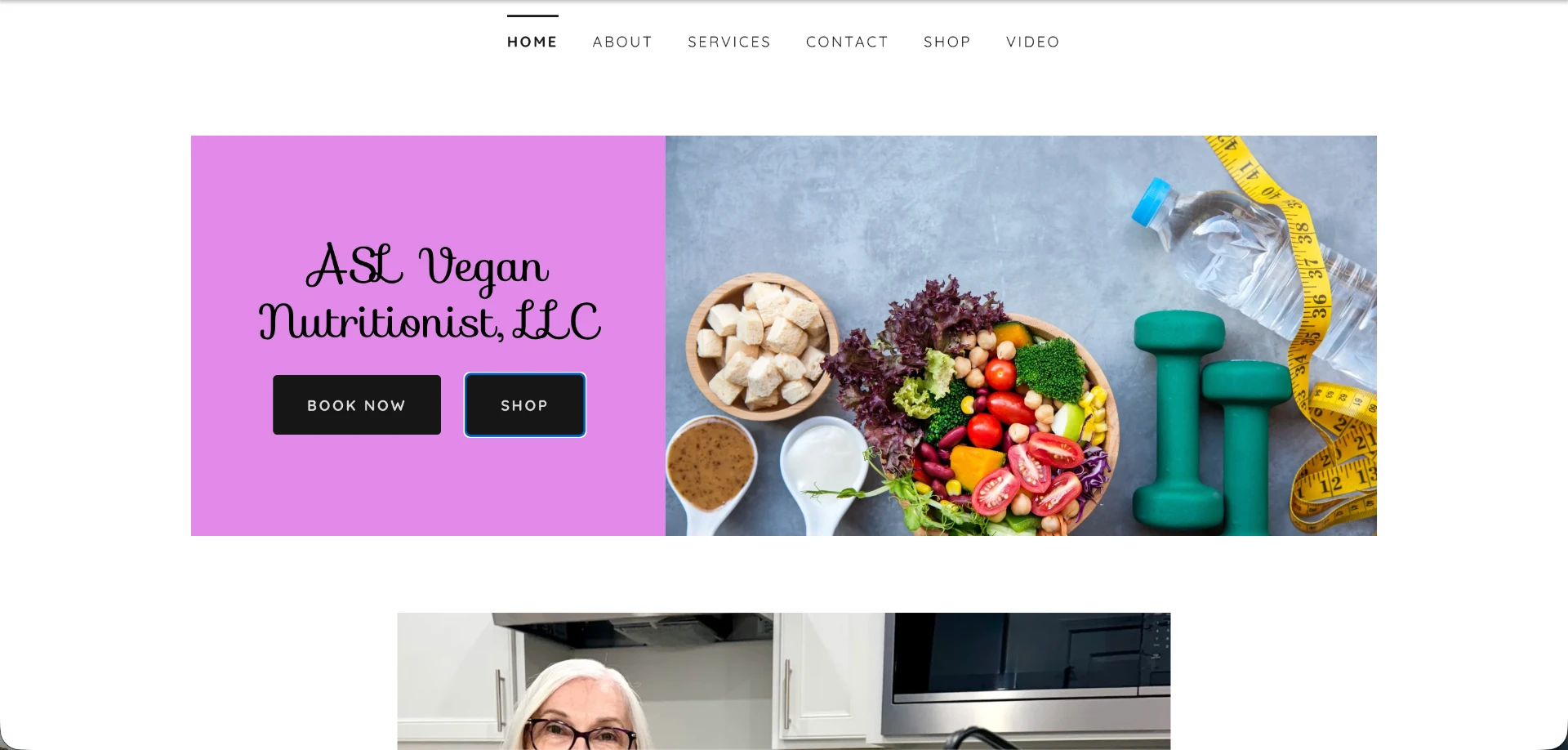 Homepage design for ASL Vegan Nutritionist