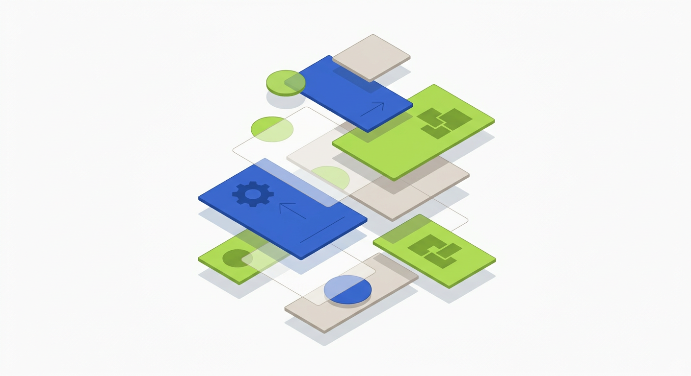 Abstract modern illustration showing organized modular layers representing fast, accessible web structure.