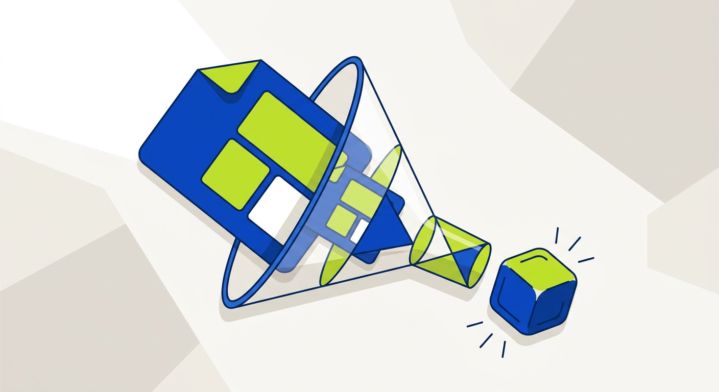 Abstract illustration representing image compression through a funnel