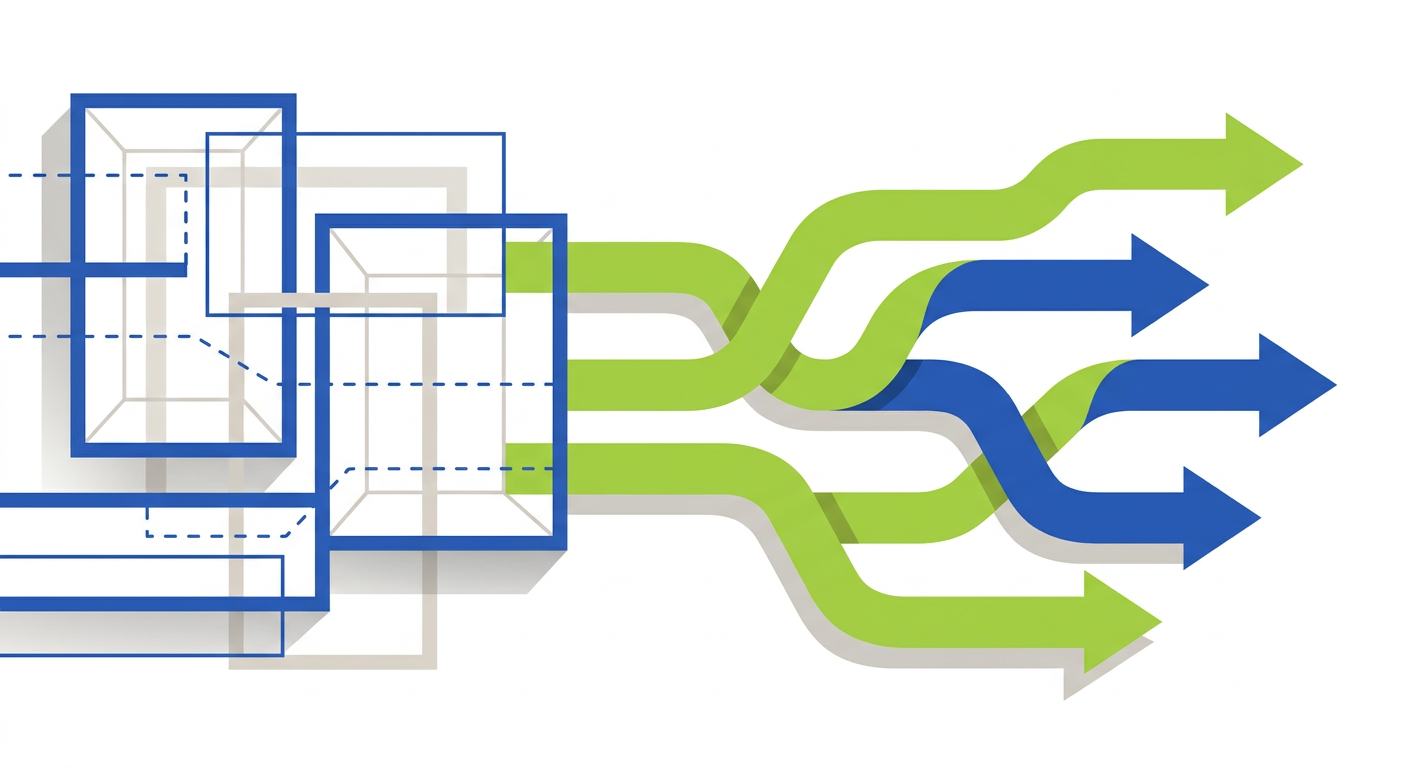 Abstract illustration of a structured website wireframe with clean visual paths.