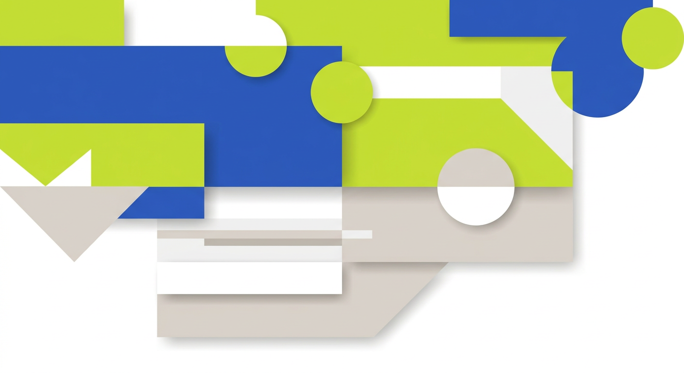 Abstract illustration of a structured website header section with distinct geometric blocks.