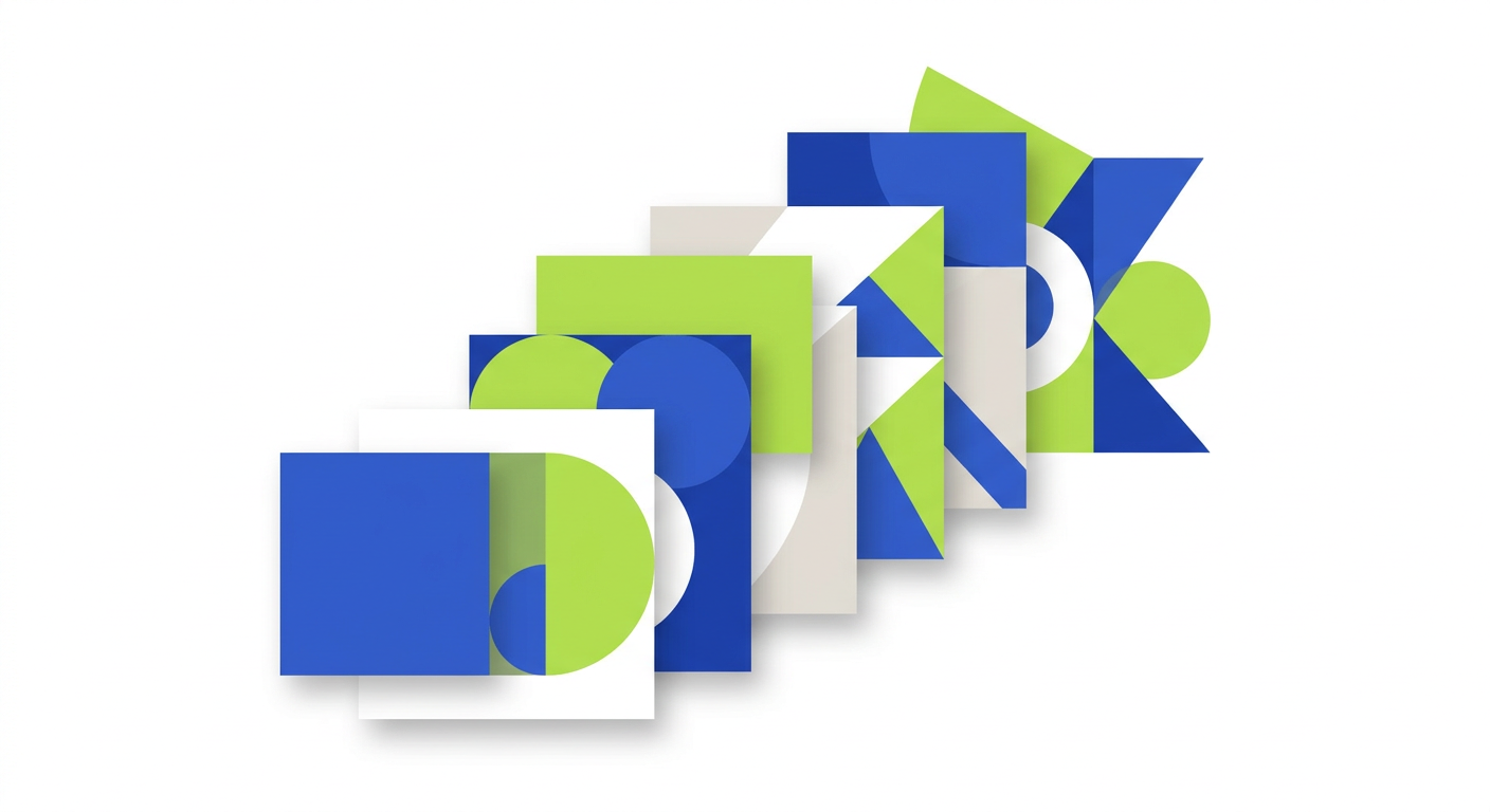 An abstract editorial illustration showing geometric cards layered together to represent clear structure.