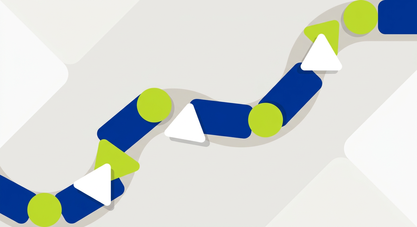 Abstract illustration featuring clean geometric paths moving across a minimalist canvas.