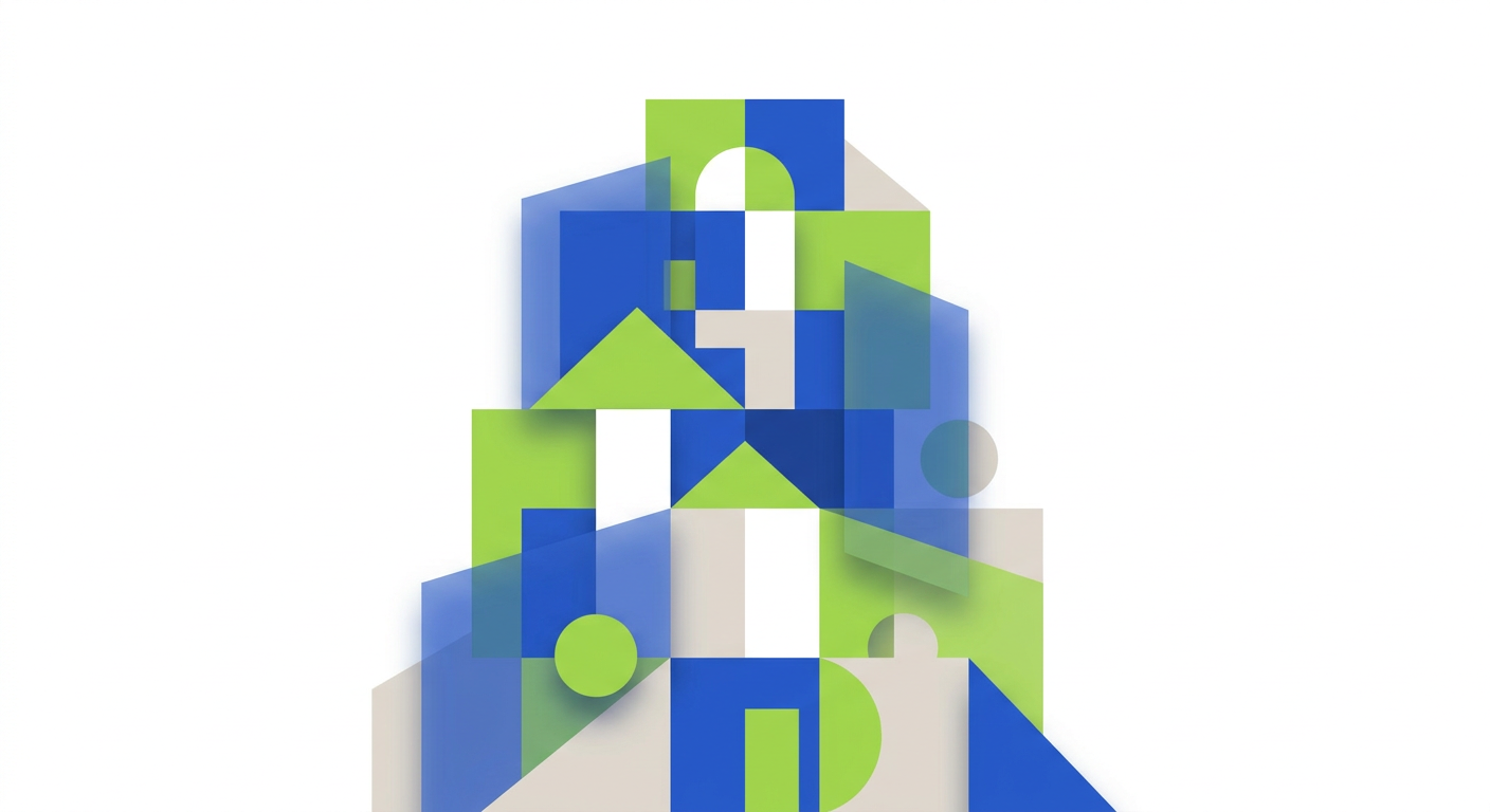 Abstract visual showing balanced geometric shapes and high-contrast elements arranged in a sturdy structure.