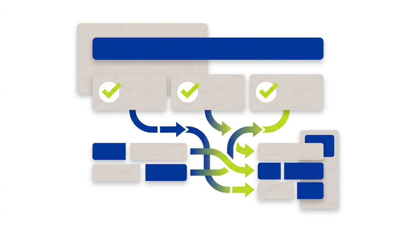 Abstract visual showing streamlined form fields with automatic data transfer arrows.