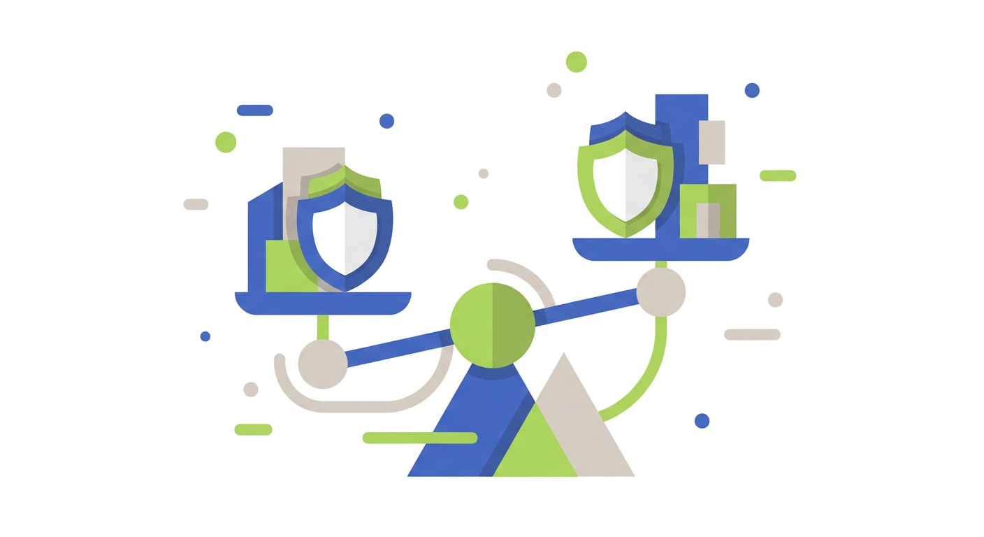 An abstract illustration depicting security balance, architecture, and structural integrity.