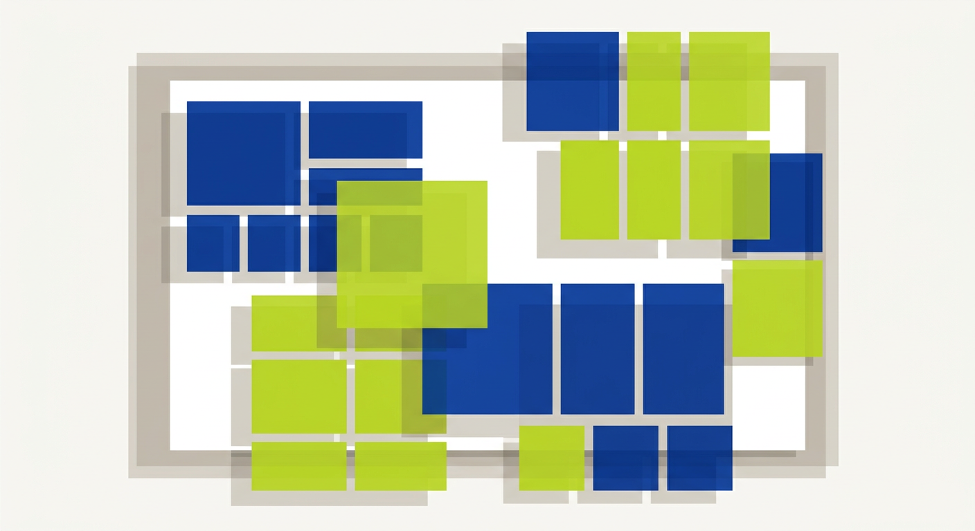 Abstract diagram of visual grid templates arranged neatly in a rectangular frame.
